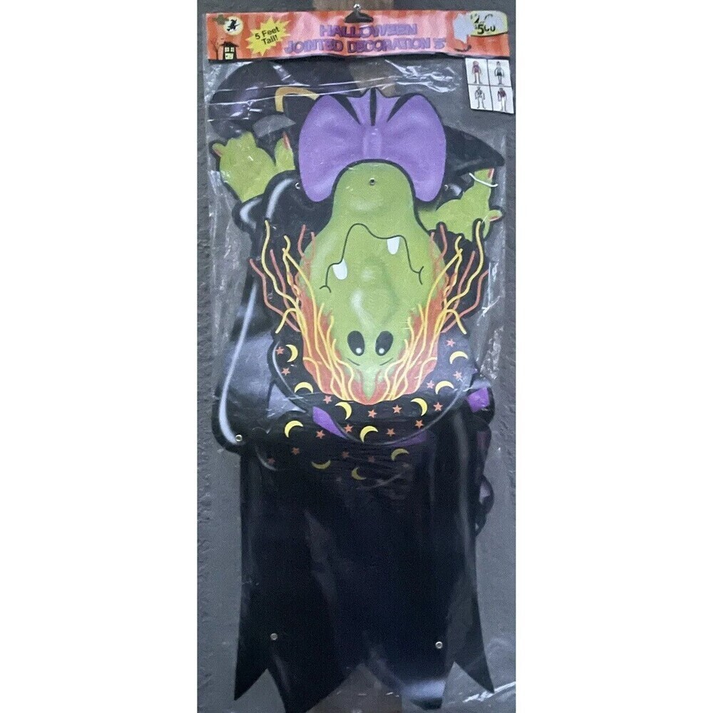 Vintage Original Halloween Jointed Witch Paper Die Cut Decoration Moveable 5 Ft